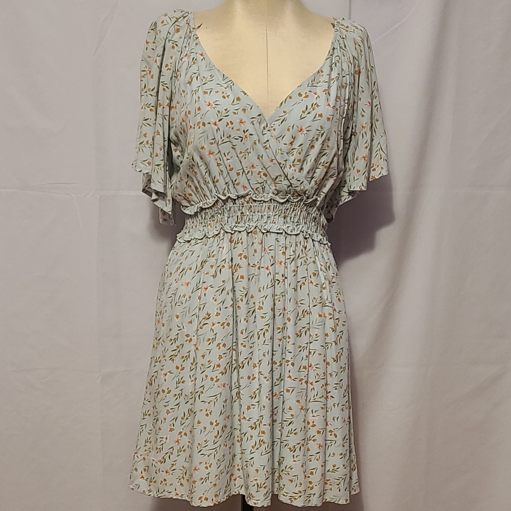 Altar'd State Light Sage Floral Smocked-Waist Dress - Picture 1 of 10